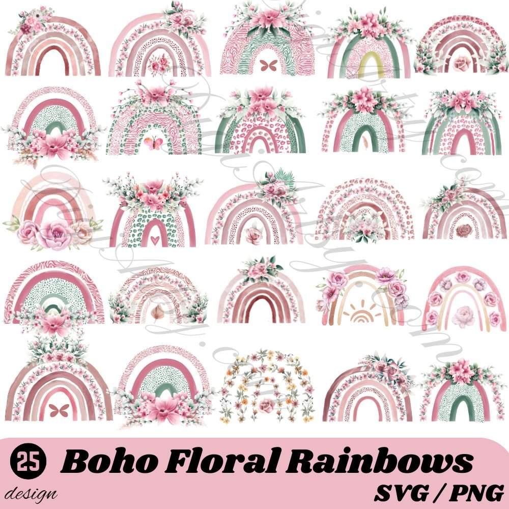 Boho Floral Rainbow T-Shirt Prints