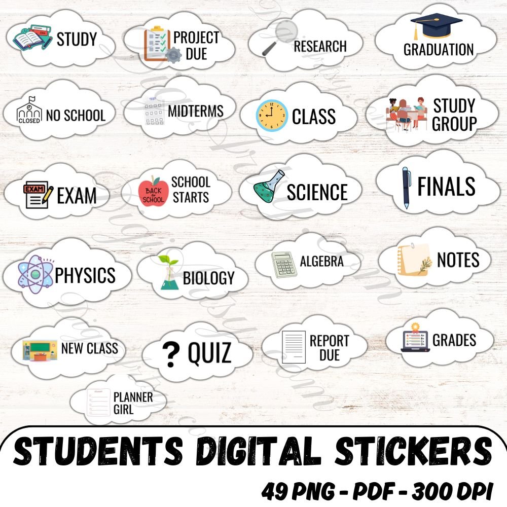 Essential School Stickers PNG Bundle