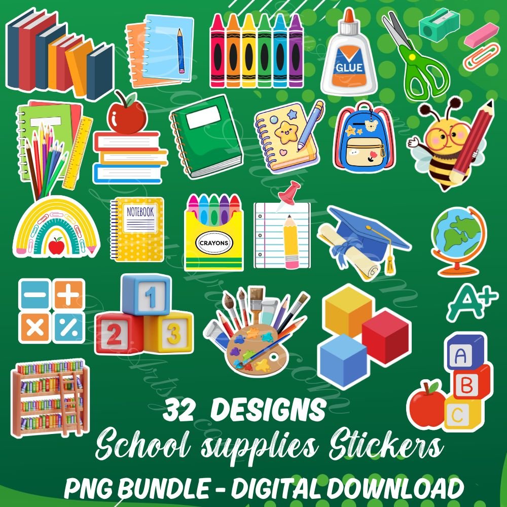 School Supplies Stickers PNG Bundle