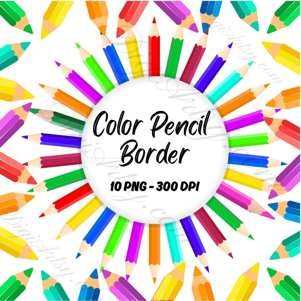 10 Color Pencil Border Clipart Bundle