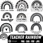 10 Boho Teacher Rainbow Svg Black and White