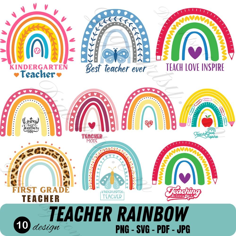 Best Boho Rainbow Teacher Svg Bundle