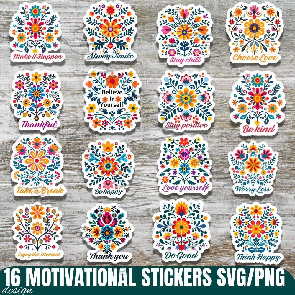 Floral Motivational Stickers Design Bundle