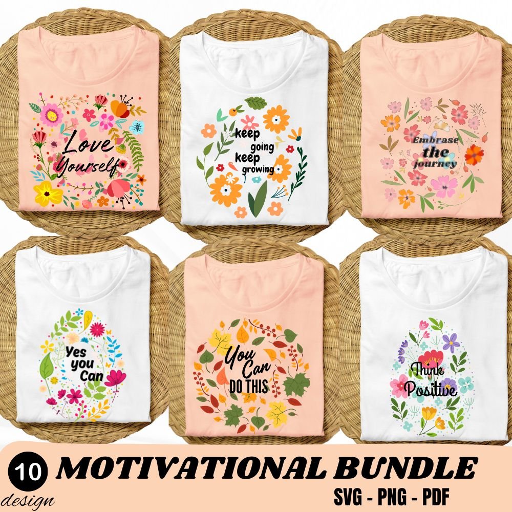 10 Boho Floral Motivational PNG Bundle