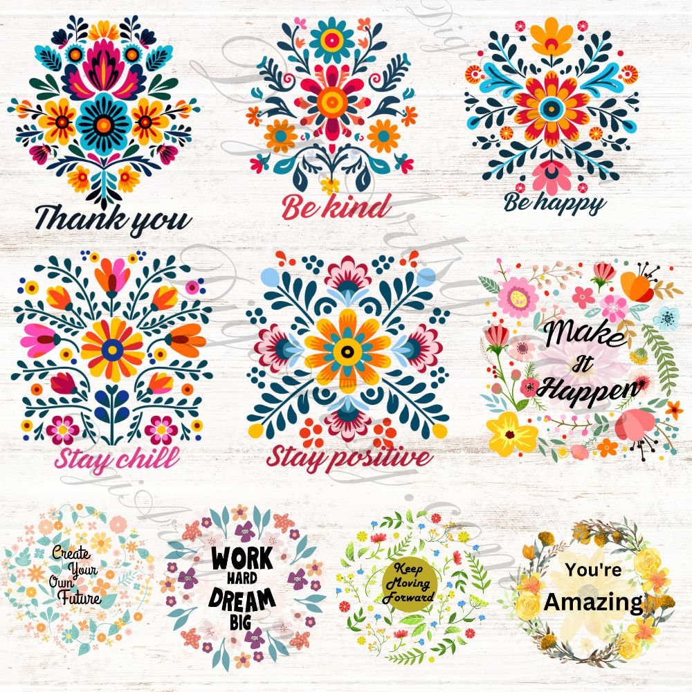 Floral Motivational Sayings Png Bundle