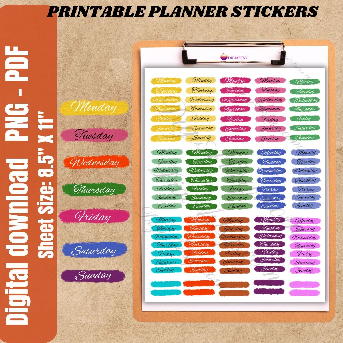 Days of the Week Printable Planner Stickers