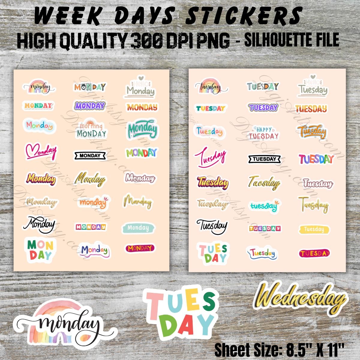 Stunning Digital Weekdays stickers for Planners