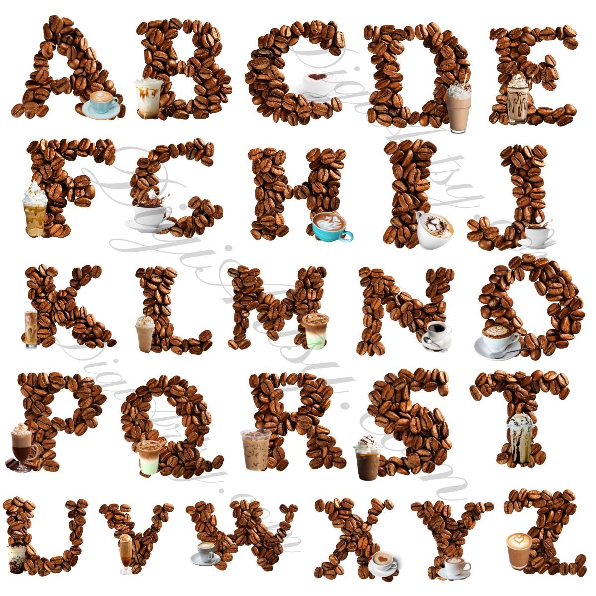 Coffee Bean Alphabet Clip Art