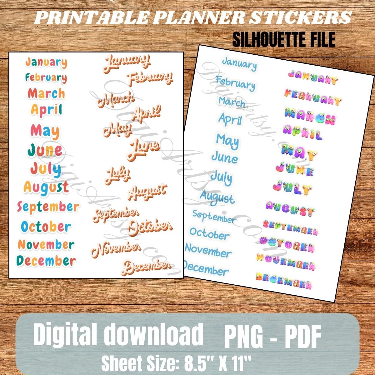 Printable Months Planner Stickers