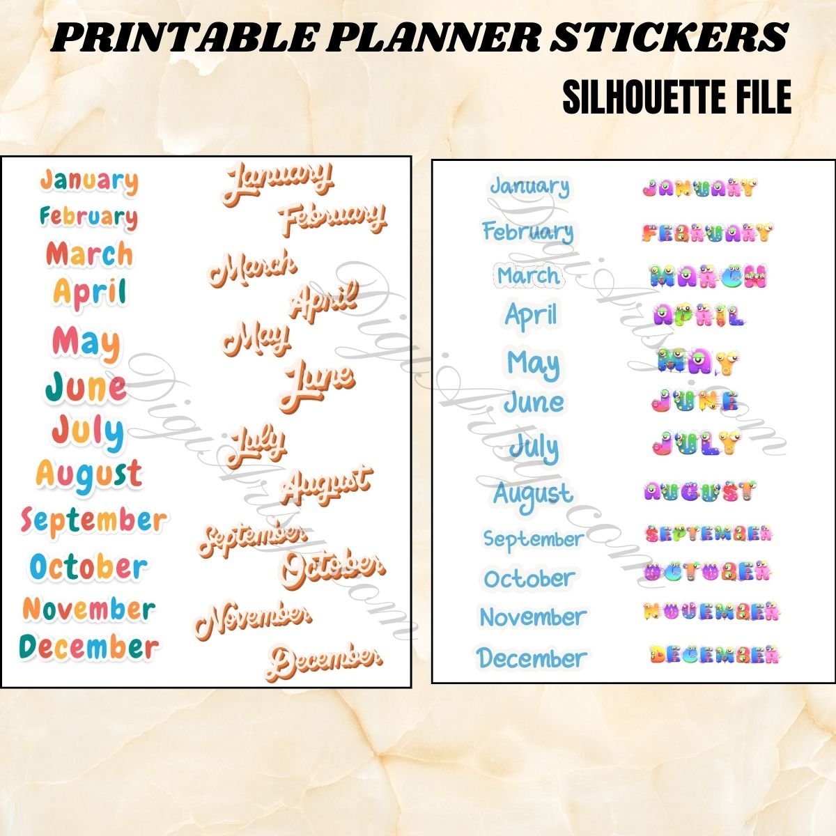 Months & Weekdays Digital Stickers