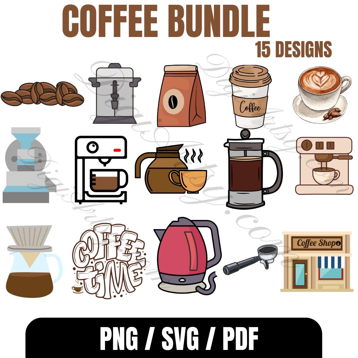15 Coffee Shop SVG Clipart Bundle