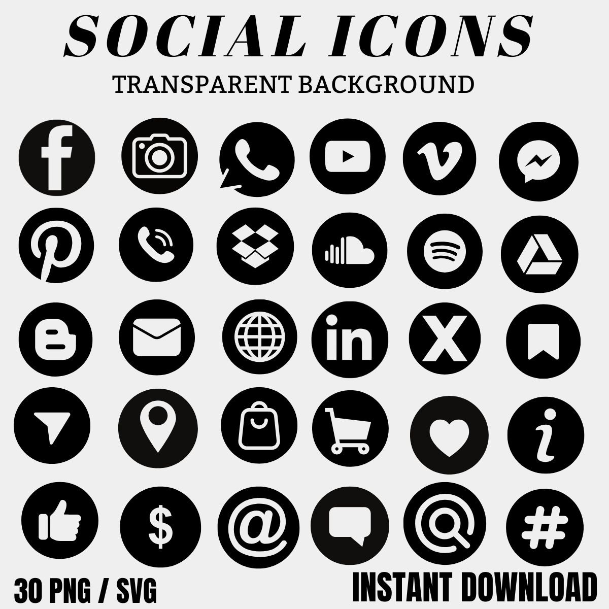 Black Social Media Icons Set