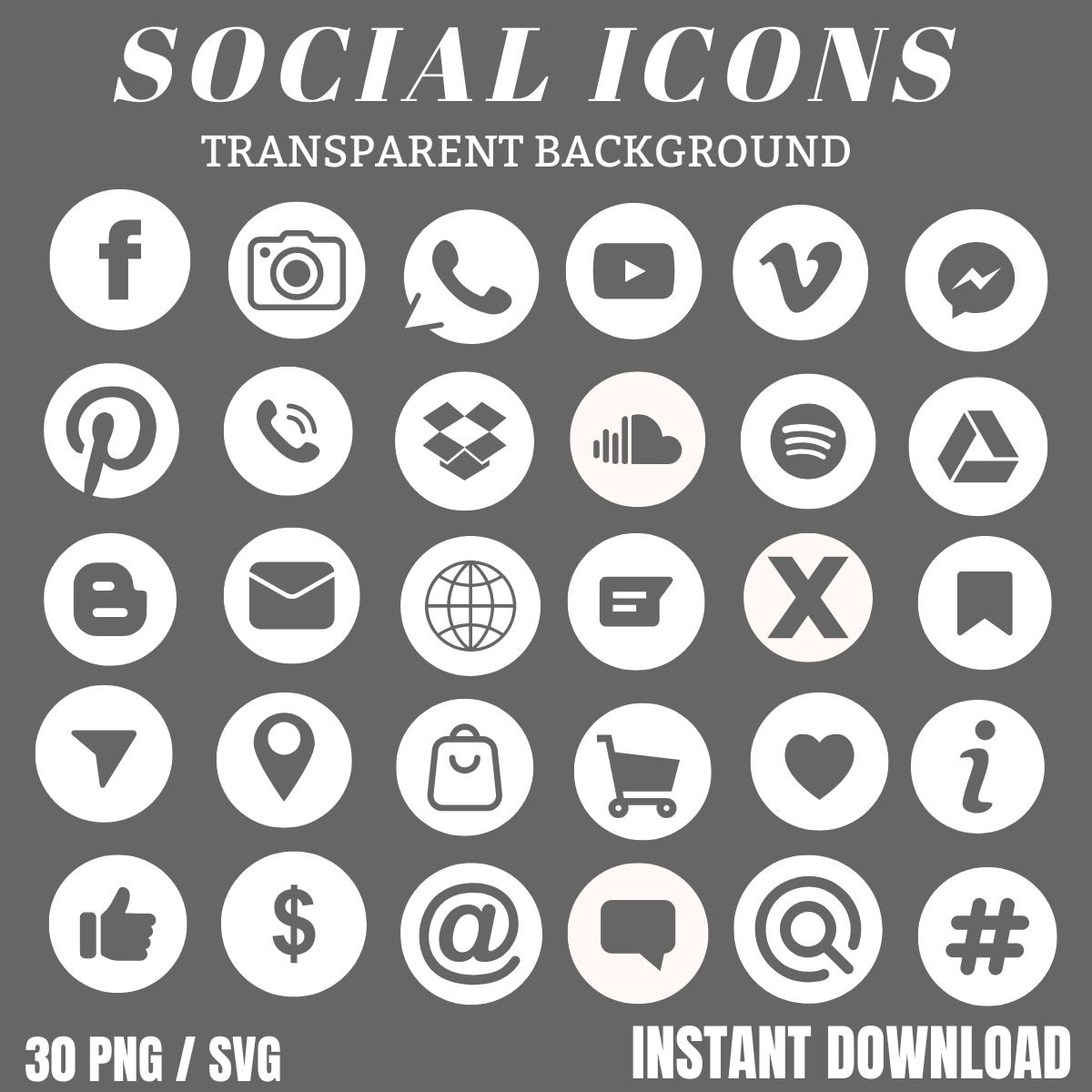 White Social Media Icons Set