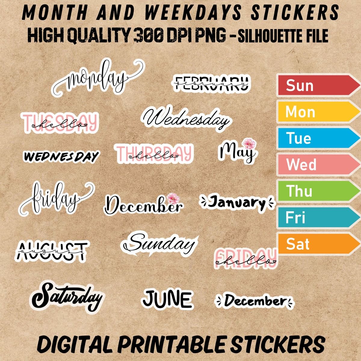 Handwritten Days of the Week Planner Stickers