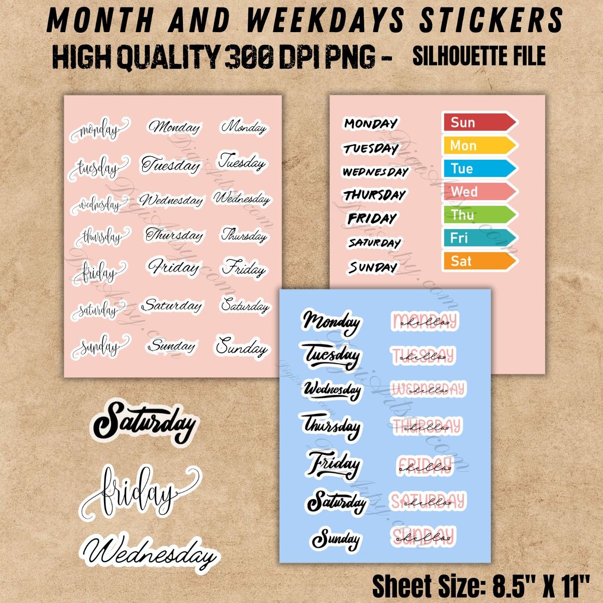 Months & Weekdays Digital Stickers