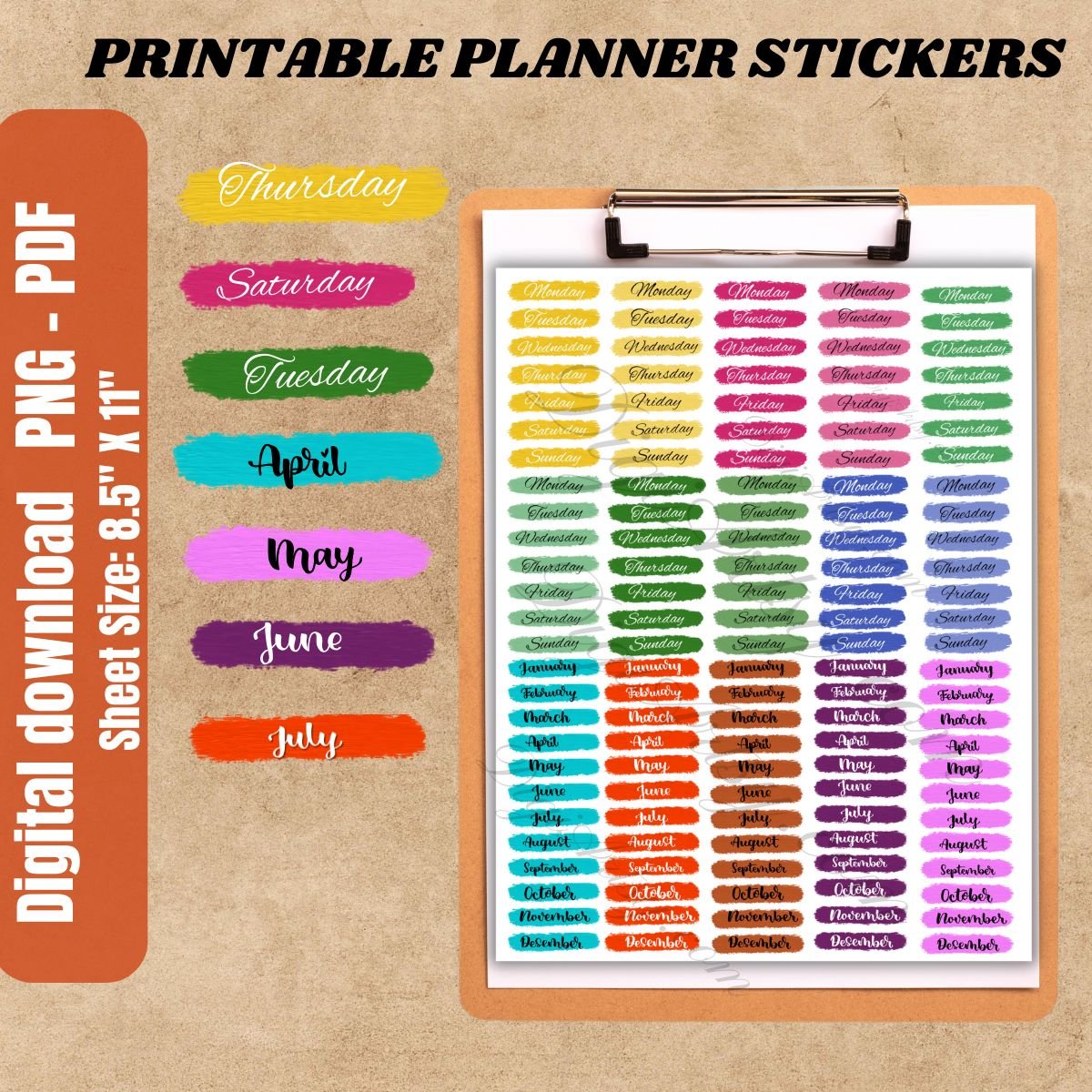 Months & Weekdays Digital Stickers