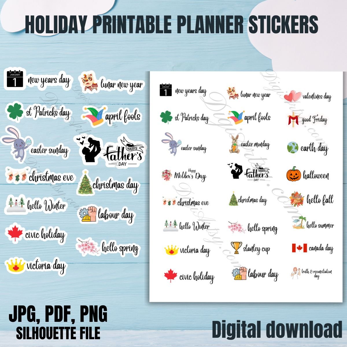 Small Holiday planner Stickers Pack