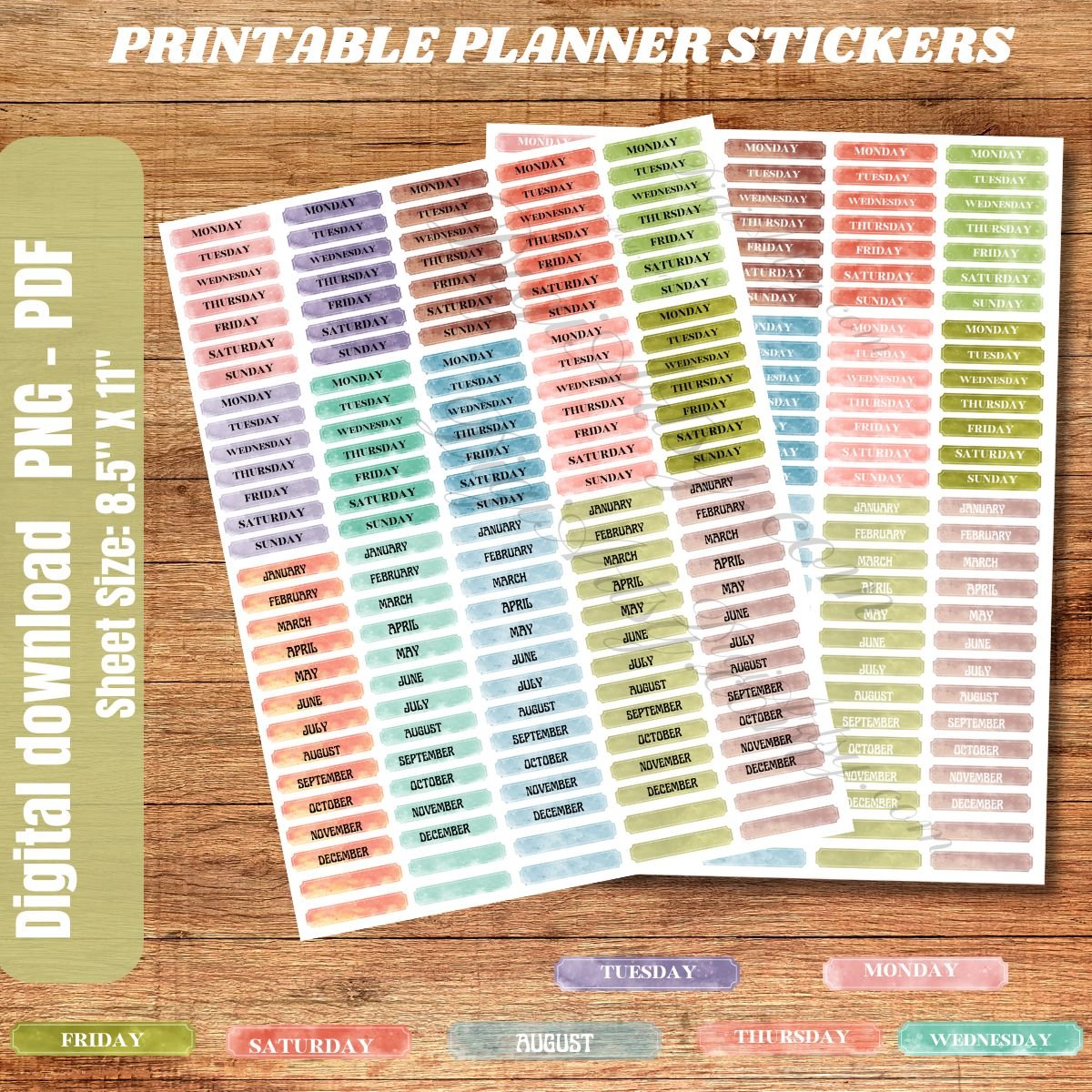 Weekdays and Months Planner Stickers in Neutral Tone
