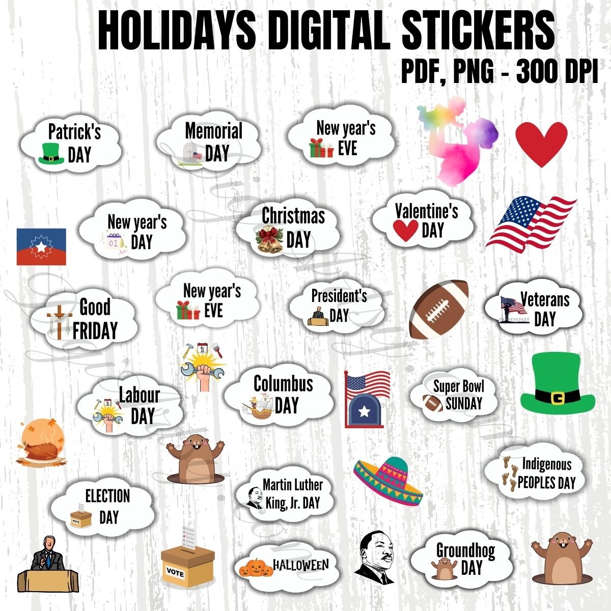 Digital Holidays Printable stickers Bundle